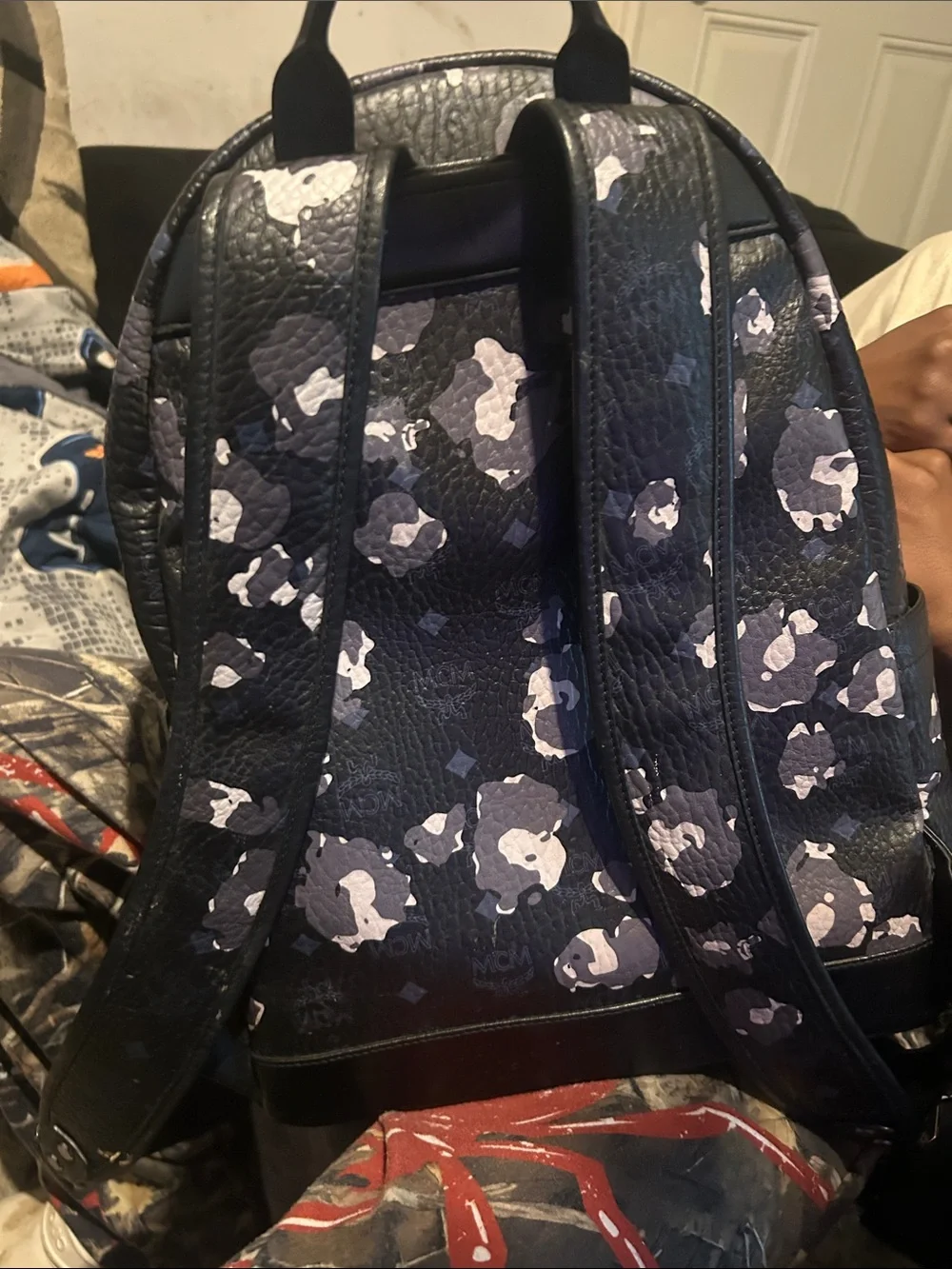 MCM Black Backpack with Gray & White Camo Accents